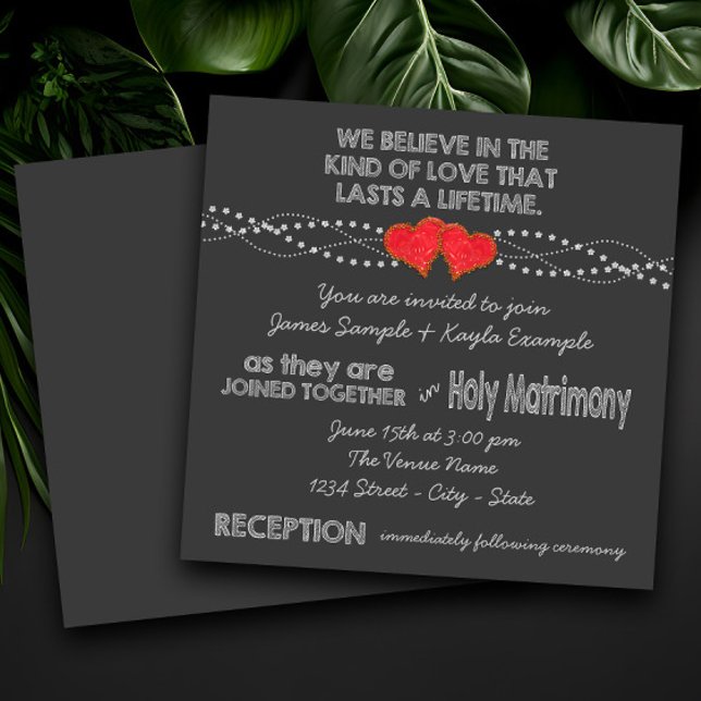 Invitation Mariage au tableau noir à deux cœurs (Rustic traditional chalkboard wedding invitation. Simply add your details.)