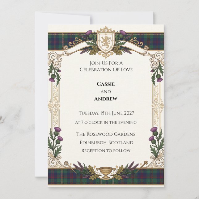 Invitation Mariage au Tartan Écossais (Devant)