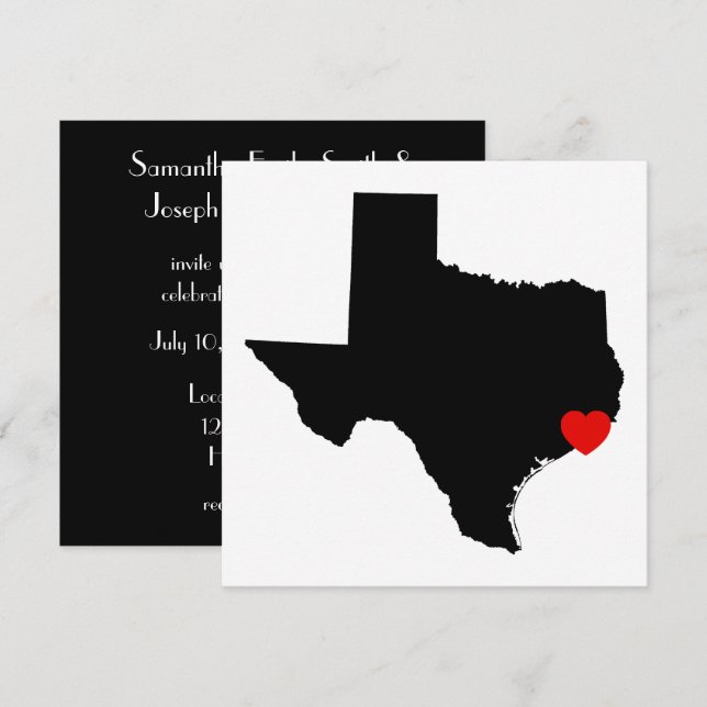 Invitation Mariage au Texas Rouge Cœur Blanc et Noir (Devant / Derrière)