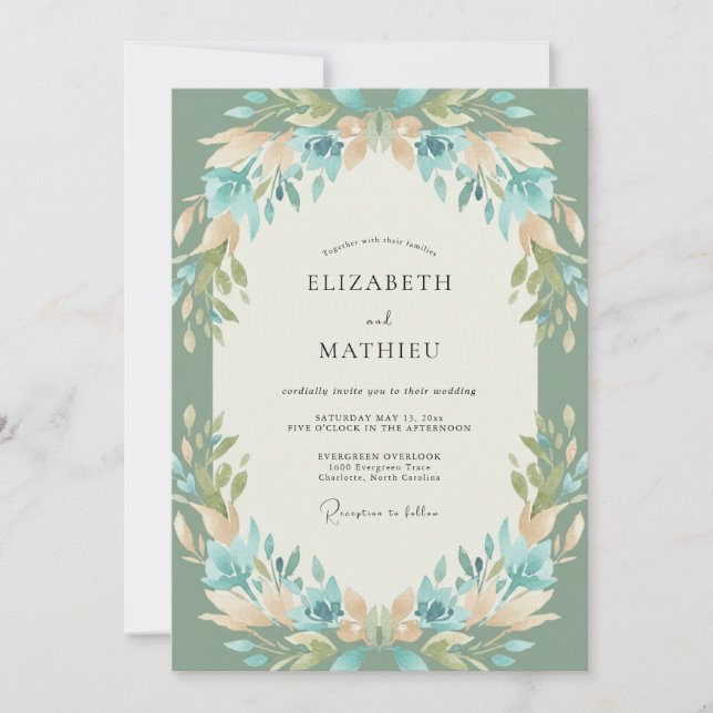 Invitation Mariage au thème Céladon Aqua Sprig Eucalyptus (Devant)