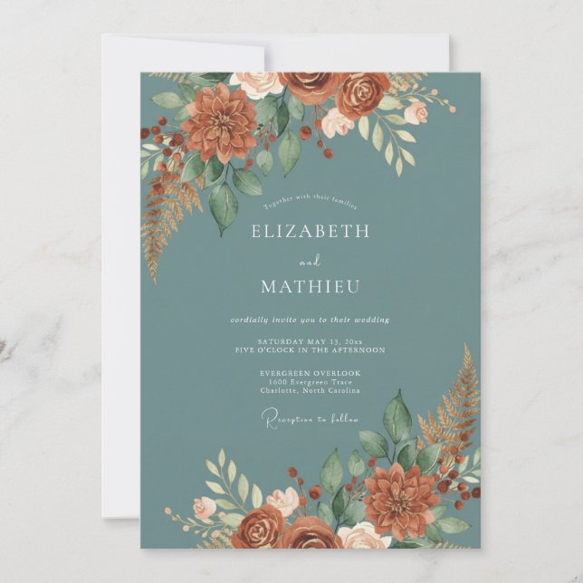 Invitation Mariage au thème Dahlia Terre Cuite Ardoise (Devant)