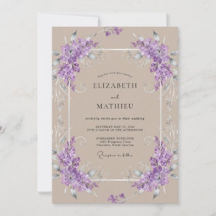 Invitation Mariage au thème de la vigne taupe lilas