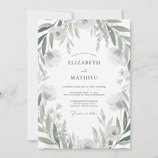 Invitation Mariage au thème Eucalyptus au feuillage argenté a (Devant)