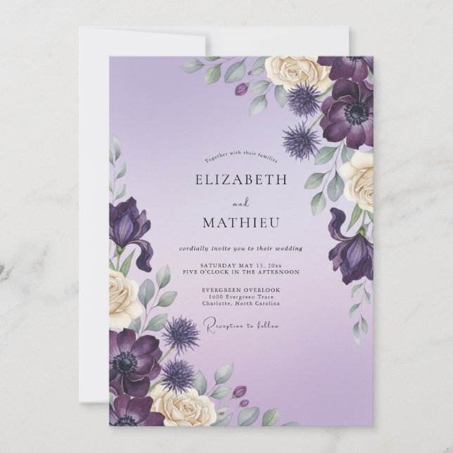Invitation Mariage au thème Eucalyptus Chardon Deep Purple (Devant)