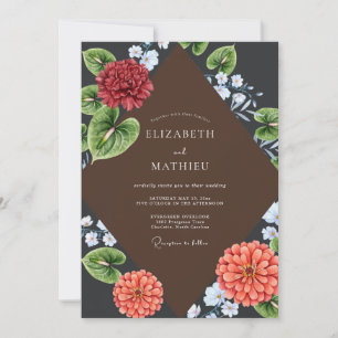 Invitation Mariage au thème Eucalyptus et Œillet Rouge Foncé