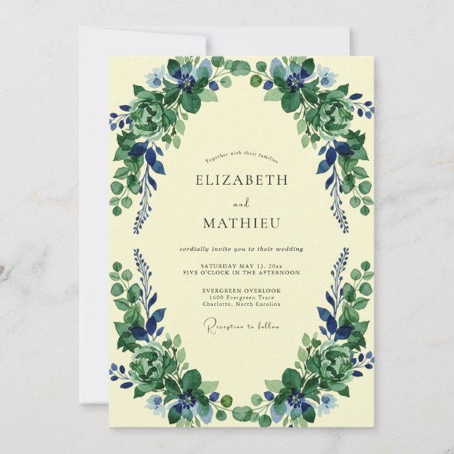 Invitation Mariage au thème Eucalyptus Jaune Pâle (Devant)