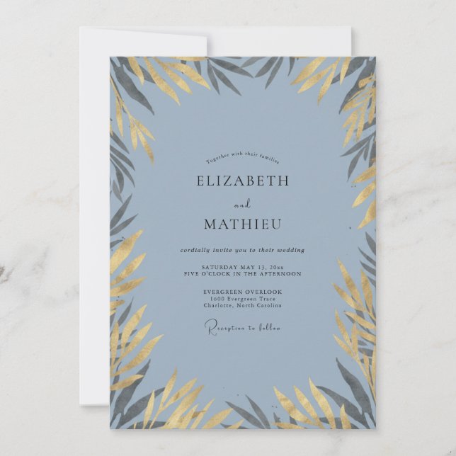 Invitation Mariage au thème Eucalyptus Sauge Doré (Devant)