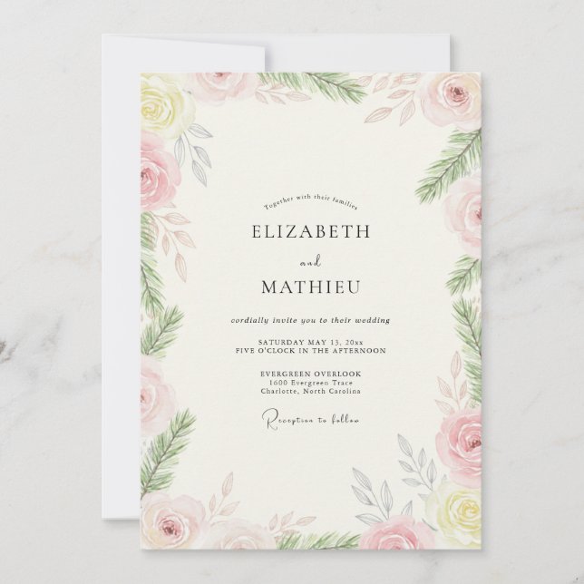 Invitation Mariage au thème Feuille de Citron Rose (Devant)