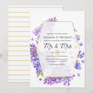 Invitation Mariage au thème Herbier Géométrique Violet Pastel