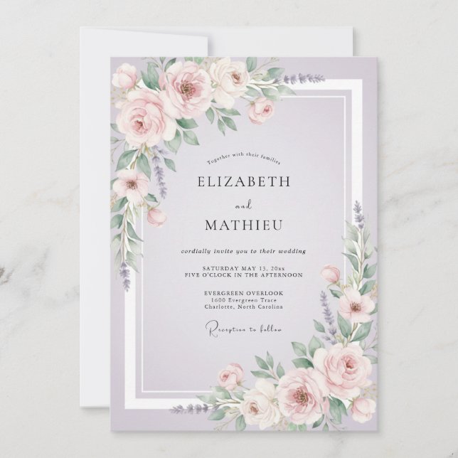 Invitation Mariage au ton lilas rosé (Devant)