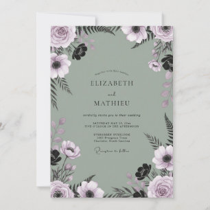 Invitation Mariage au ton Mauve Ardoise et Fougère