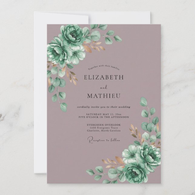 Invitation Mariage au ton terne de mauve eucalyptus (Devant)