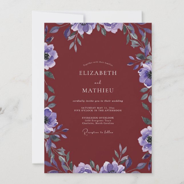 Invitation Mariage au ton vigne lavande (Devant)