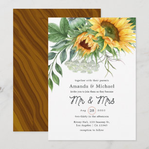 Invitation Mariage au tournesol bohème rustique aquarelle