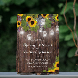 Invitation Mariage au tournesol dans un vignoble en bois rust