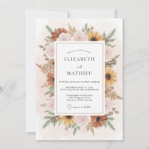 Invitation Mariage au tournesol doré et eucalyptus terracotta