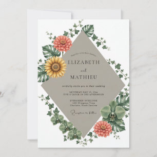 Invitation Mariage au tournesol tropical doré et à la sauge