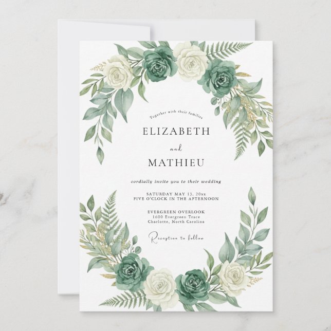 Invitation Mariage au vert céladon et eucalyptus (Devant)