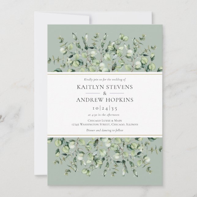 Invitation Mariage au vert sauge et eucalyptus (Devant)