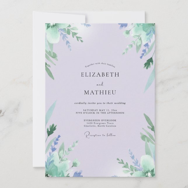 Invitation Mariage au vert tendre de lilas et de menthe (Devant)