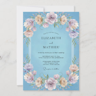 Invitation Mariage au vignes lilas bleu ciel