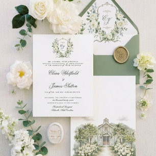 Invitation Mariage au vignoble aquarelle Rose Blanche