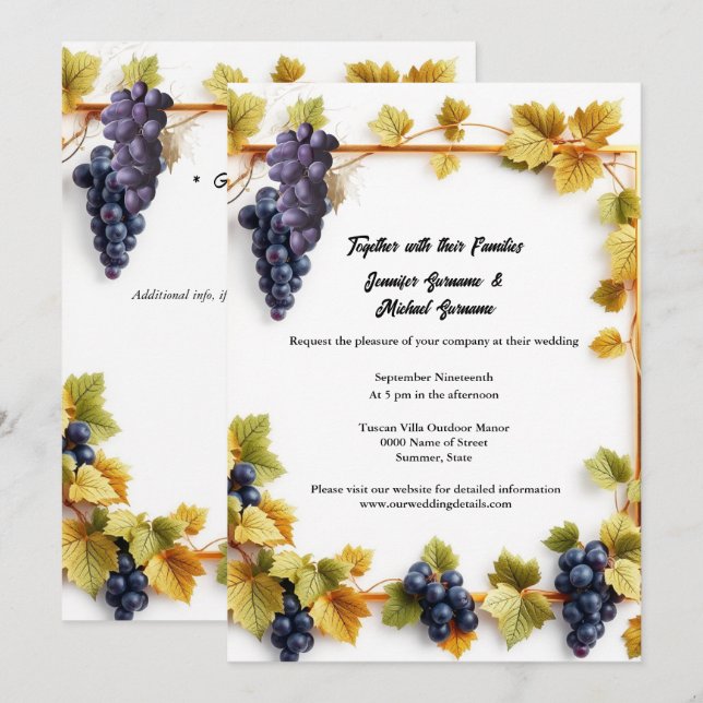Invitation Mariage au vignoble automne élégant (Devant / Derrière)