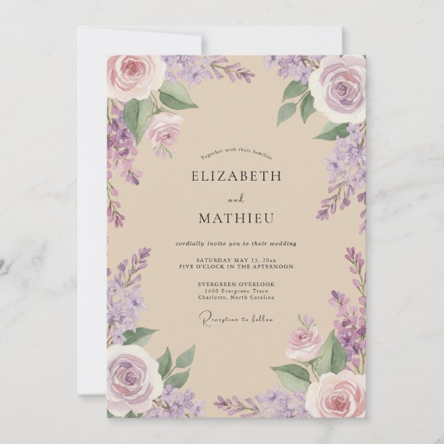 Invitation Mariage au vignoble de champagne lilas (Devant)