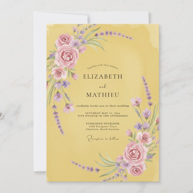 Invitation Mariage au vignoble de lilas moutarde (Devant)