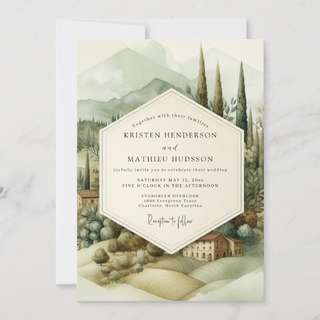 Invitation Mariage au vignoble toscan Sage (Devant)