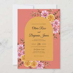 Invitation Mariage au Zinnia Eucalyptus Ocre Corail