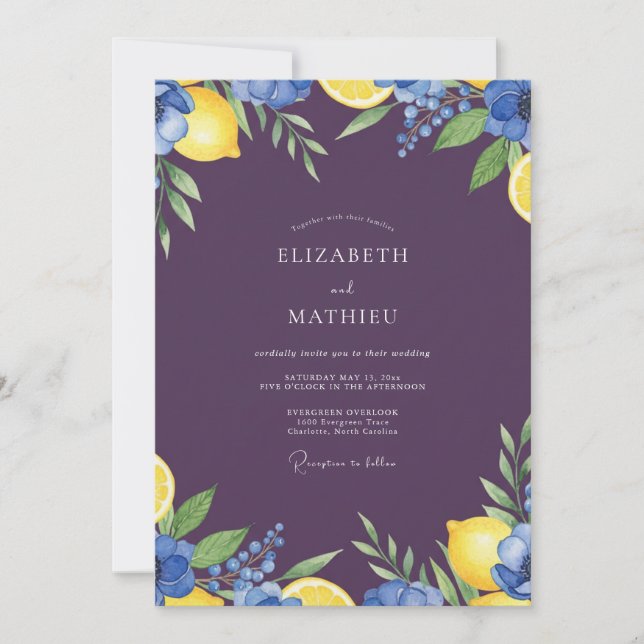 Invitation Mariage Aubergine Citron Baie (Devant)