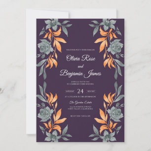 Invitation Mariage Aubergine Feuille Ambre