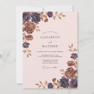 Invitation Mariage Aubergine Peint en Cuivre