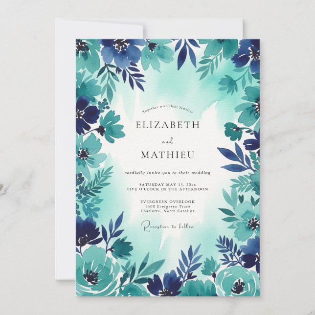 Invitation Mariage audacieux côtier sarcelle (Devant)