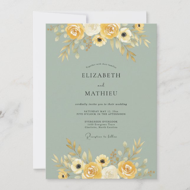 Invitation Mariage Automnal à Fleur Jaune (Devant)