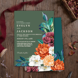Invitation Mariage automnal à fleurs en terre cuite vert saug