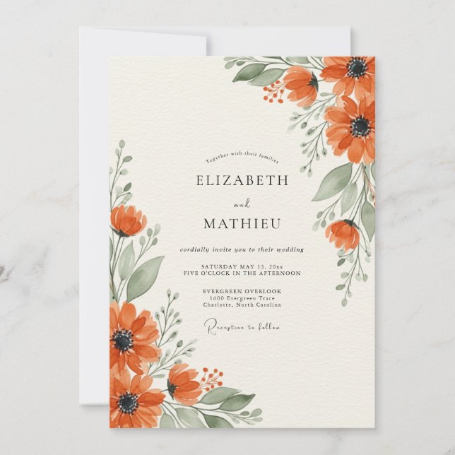 Invitation Mariage Automnal à la Fleur d'Orange (Devant)