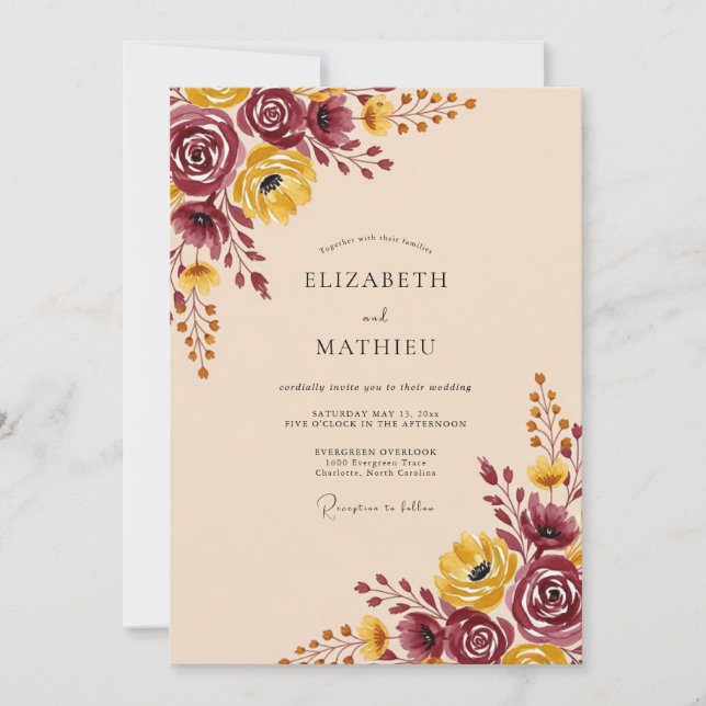 Invitation Mariage Automnal à l'Aquarelle de Bourgogne (Devant)