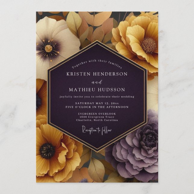 Invitation Mariage Automnal Ambre et Prune (Devant)