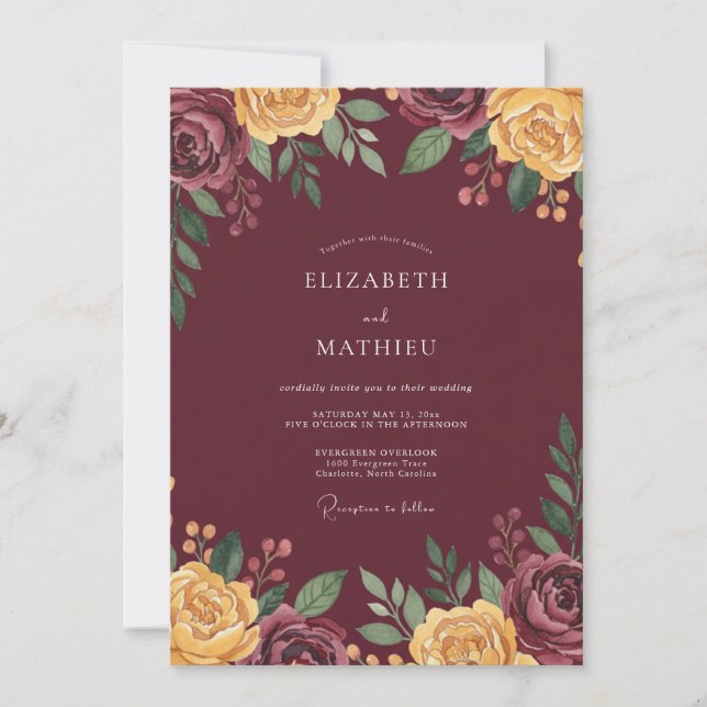 Invitation Mariage Automnal Antique Bourgogne (Devant)