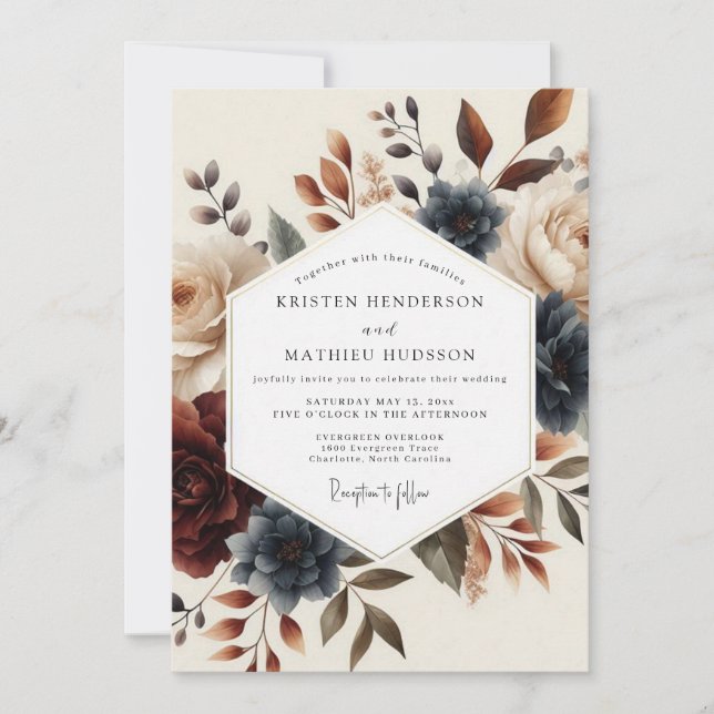 Invitation Mariage Automnal Ardoise et Rouille (Devant)