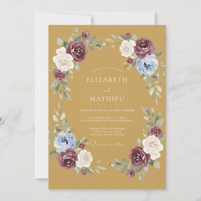 Invitation Mariage Automnal Atmosphérique Jaune Moutarde (Devant)