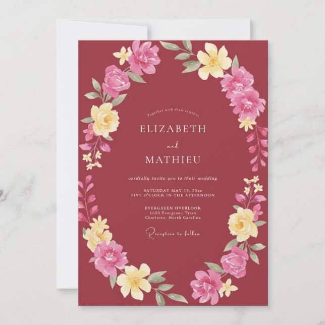 Invitation Mariage Automnal au Teinté de Bordeaux Poli (Devant)