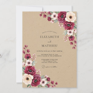 Invitation Mariage Automnal aux Fleurs Écarlates
