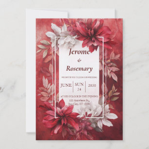 Invitation Mariage Automnal aux Fleurs Opulentes Rouge Cramoi