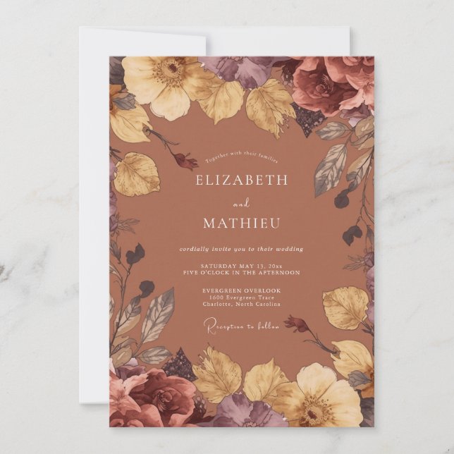 Invitation Mariage Automnal aux Peintures Orange Brûlée (Devant)