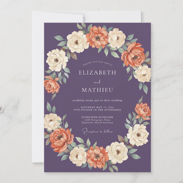 Invitation Mariage Automnal aux Reflets de Prune Polie (Devant)