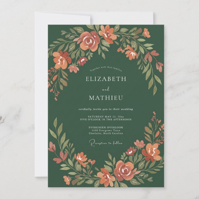 Invitation Mariage Automnal aux Tons de Vert Chasseur et à l' (Devant)