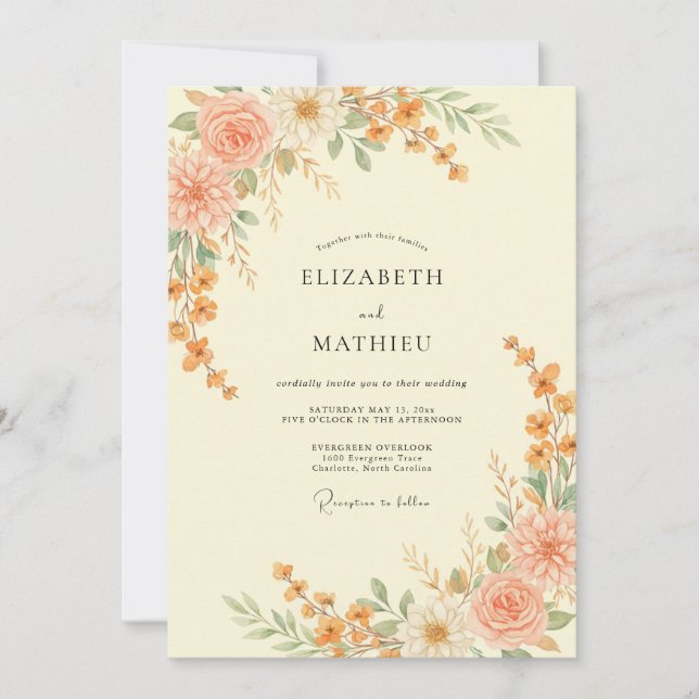 Invitation Mariage Automnal aux Tons Douces de Pêche (Devant)